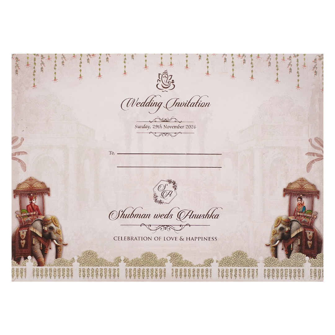 Pink Gold Elephant Theme Padded Wedding Card-KRB09210