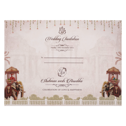 Pink Gold Elephant Theme Padded Wedding Card-KRB09210