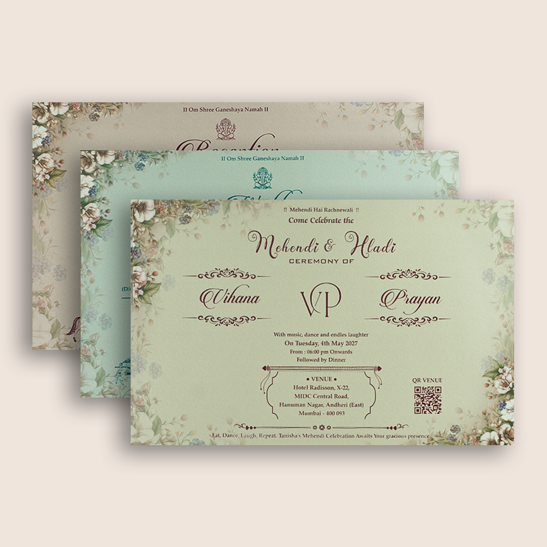 Brown Floral Padded Wedding Invitation Card - KSH18110