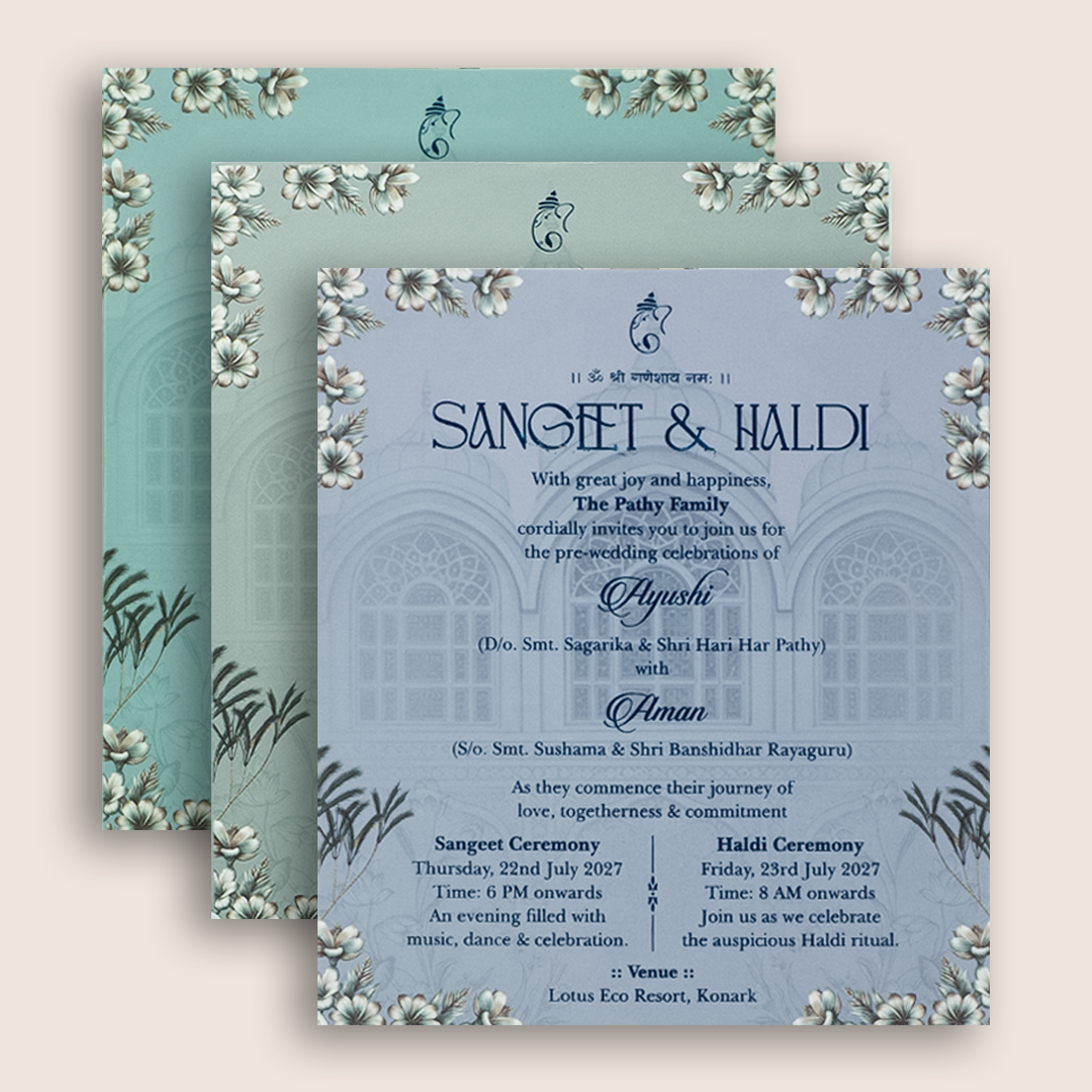 Blue Floral Door Style Wedding Card - KVN08000