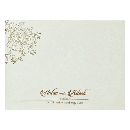 White Floral Gold Foil Padded Wedding Card-KRE25870