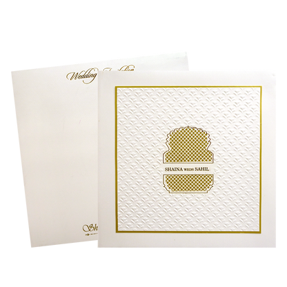 White Gold Geometric Padded Wedding Card - KMMEX8270