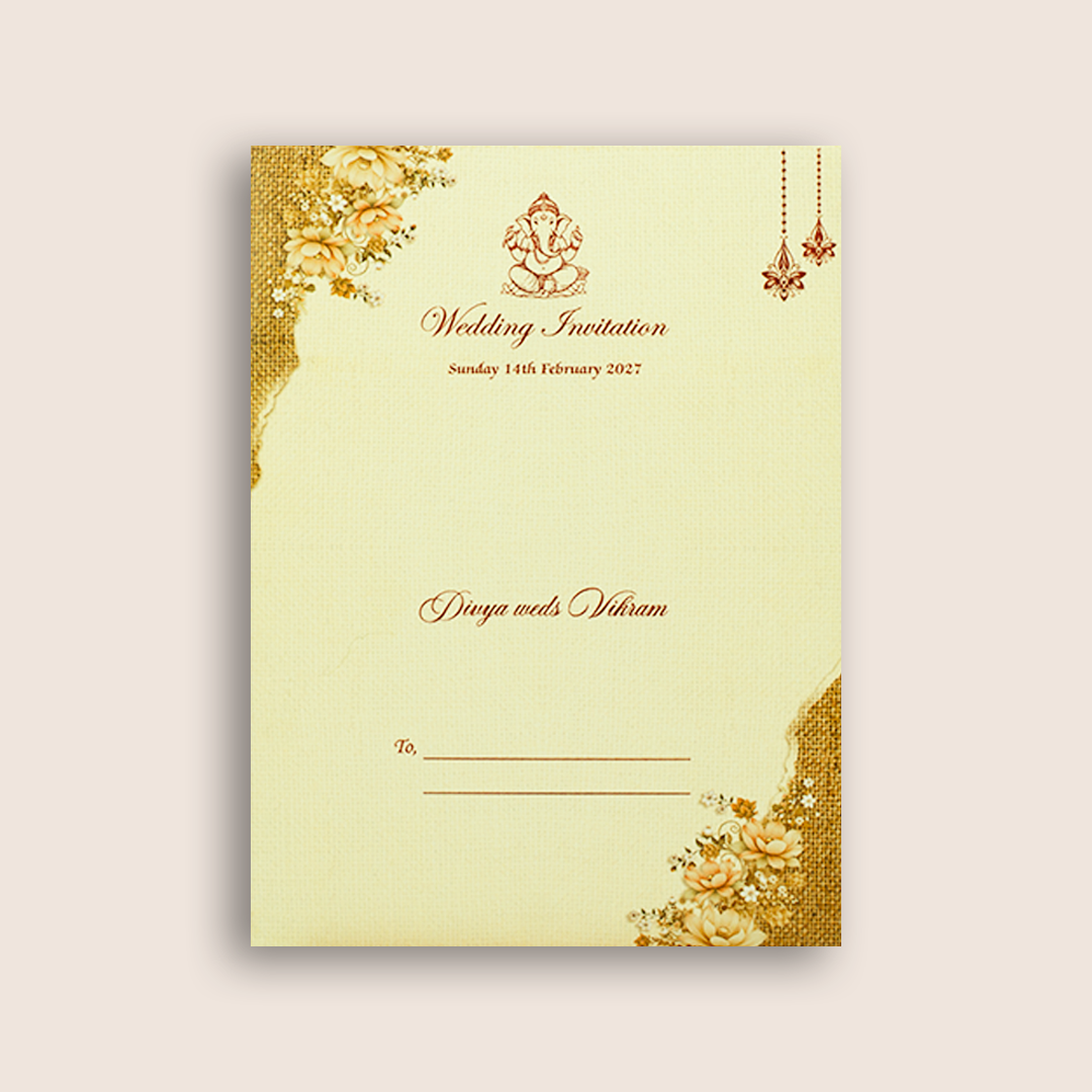 Sandal Floral Wedding Invitation Card - KNCT7412