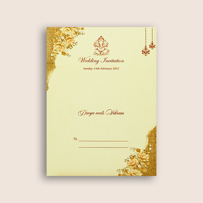 Sandal Floral Wedding Invitation Card - KNCT7412