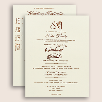 White Embossed Floral Padded Wedding Card - KRE29280
