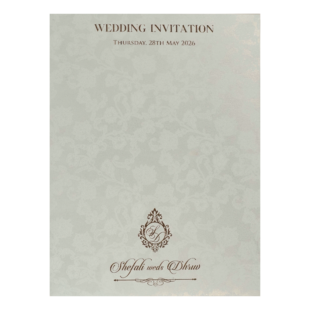 White Gold Foil Floral Padded Wedding card-KRE28240