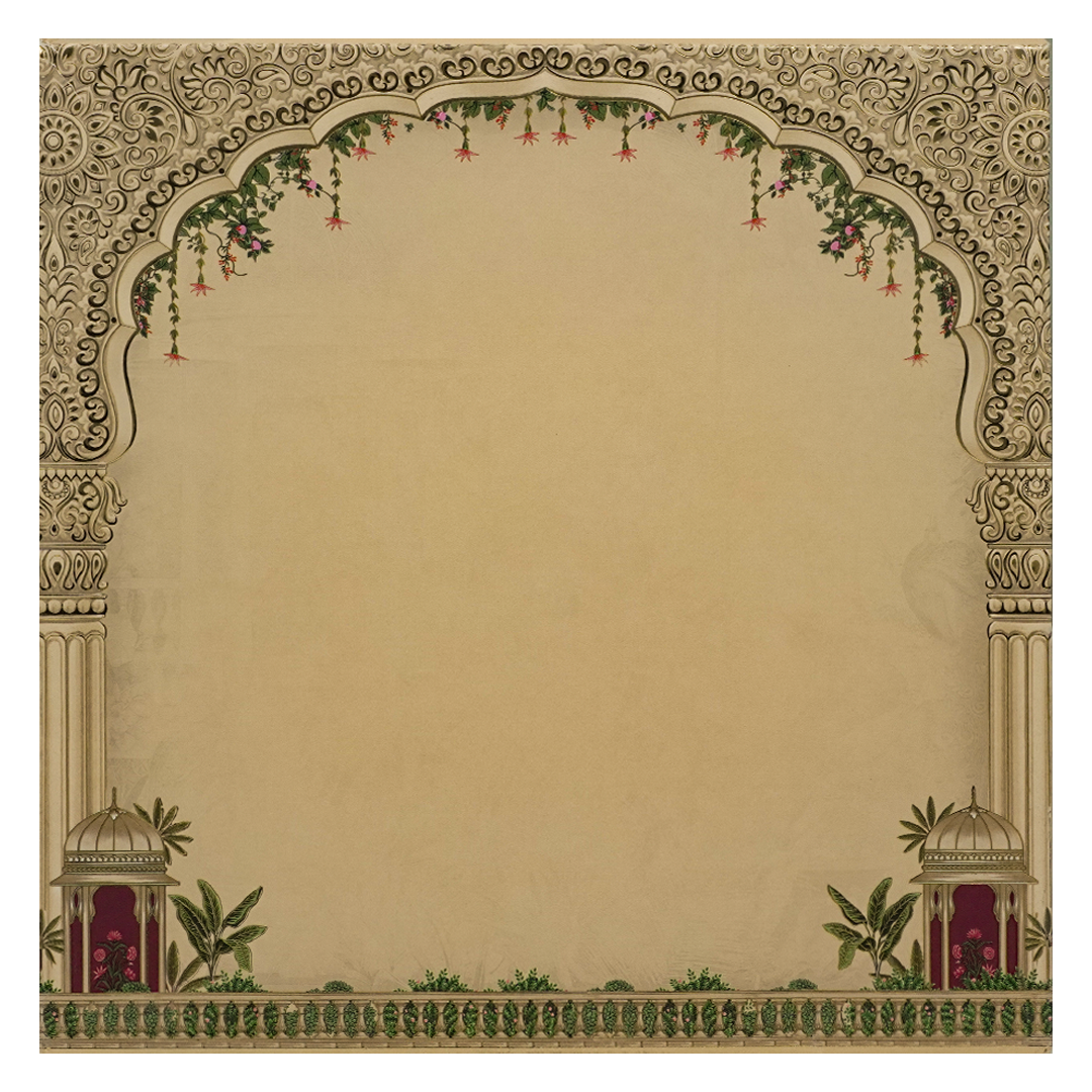 Maroon Padded Peacock Palace Wedding Card-KAK02000