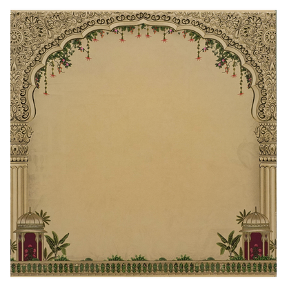 Maroon Padded Peacock Palace Wedding Card-KAK02000