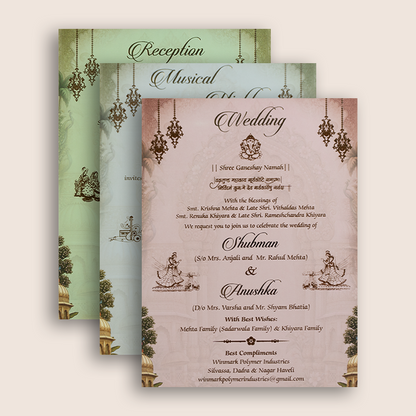 Beige Laser Cut Royal Elephant Floral Padded Marriage Card - KRB10910