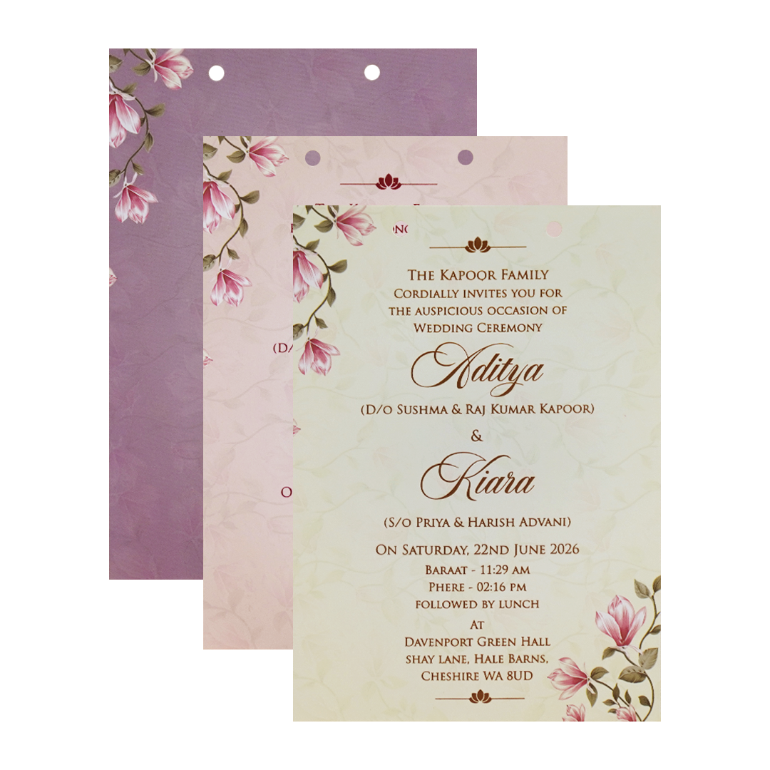 Lavender Floral Laser Cut Wedding Card - KFR16080