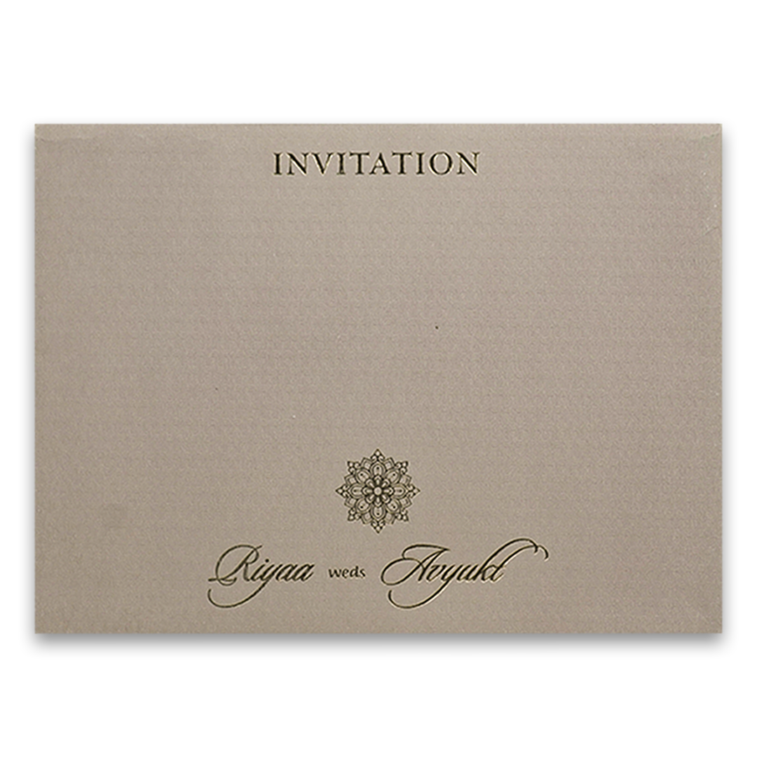 Beige Padded Peacock Premium Wedding Card - KRC31590