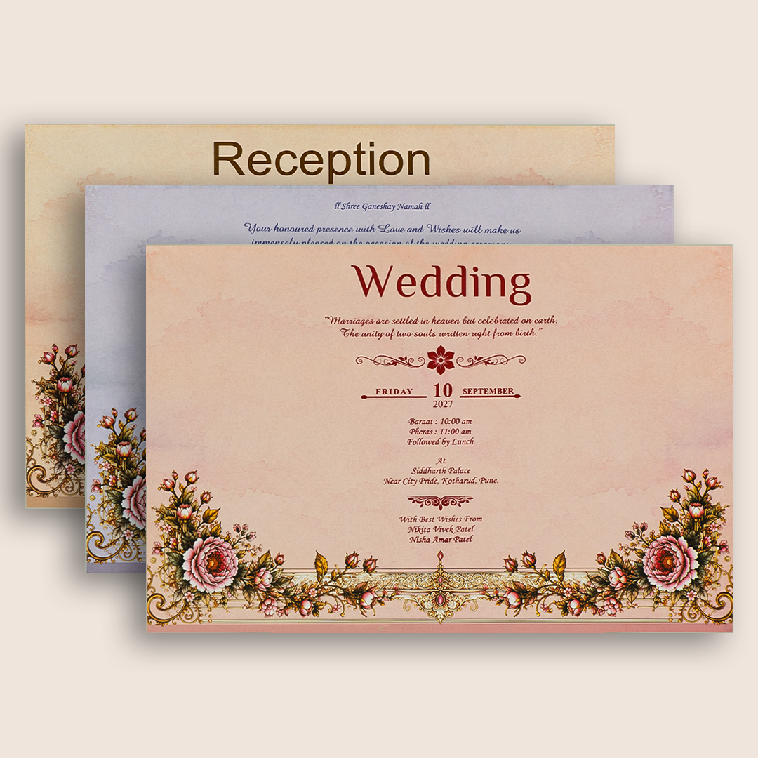 Pink Floral Laser Cut Padded Invitation Card - KPR026150