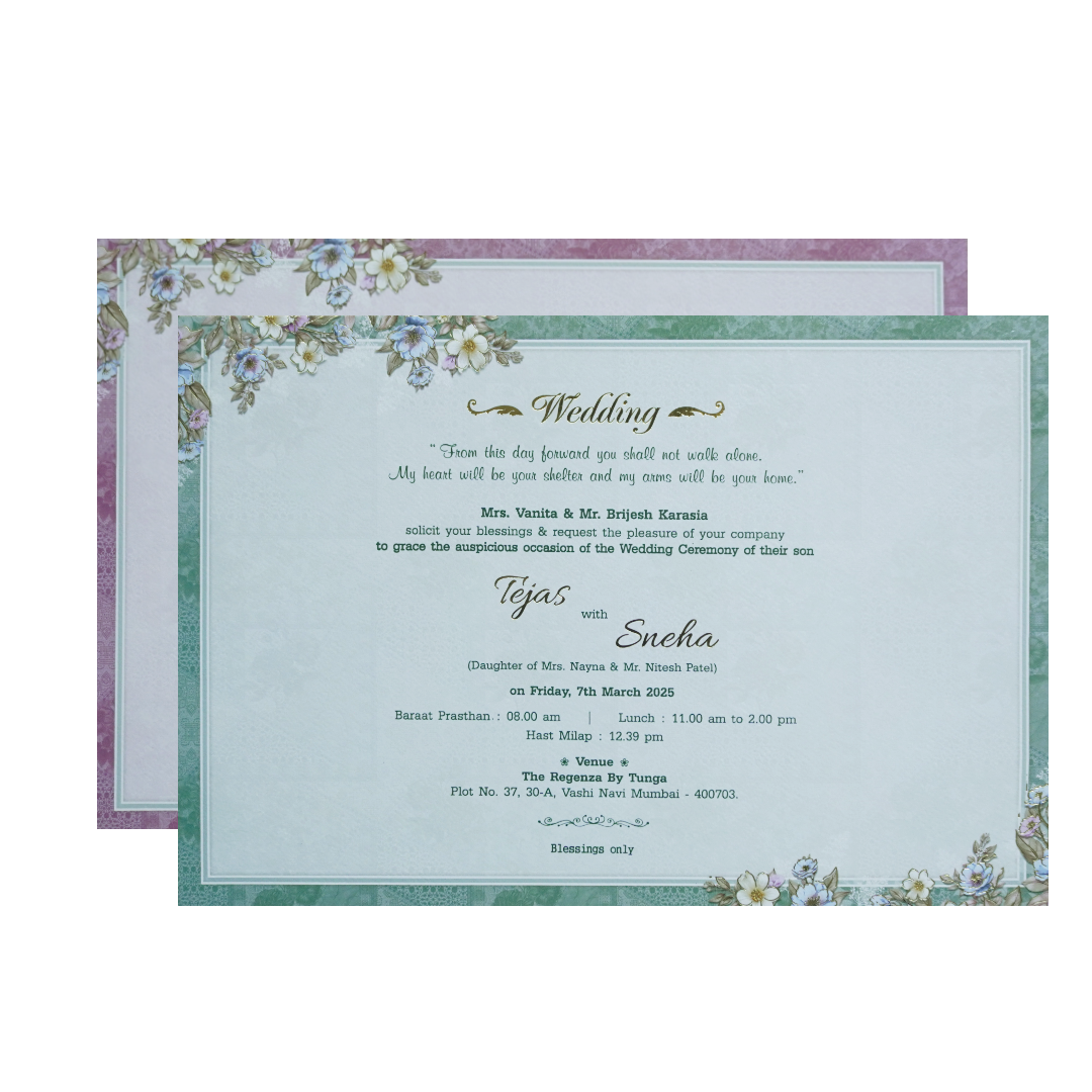 Green Laser Cut Padded Floral Embossed Wedding Card-KMMEX8090