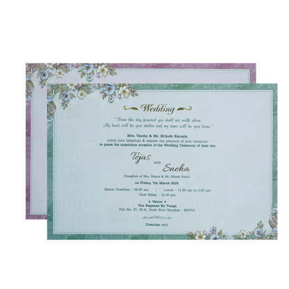 Green Laser Cut Padded Floral Embossed Wedding Card-KMMEX8090
