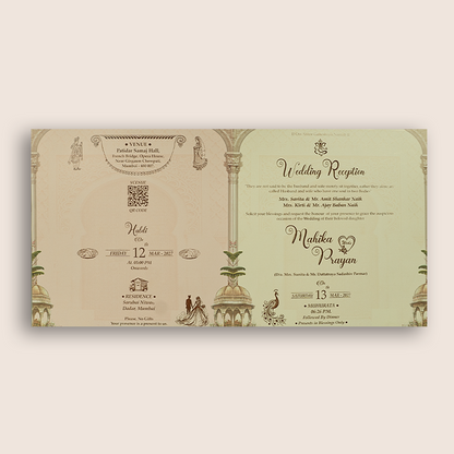 Cream Floral Padded Door Style Invitation Card - KSH73500