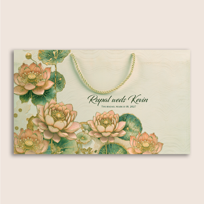 Grey Lotus Floral Padded Bag Style Invitation Card - KPR024720
