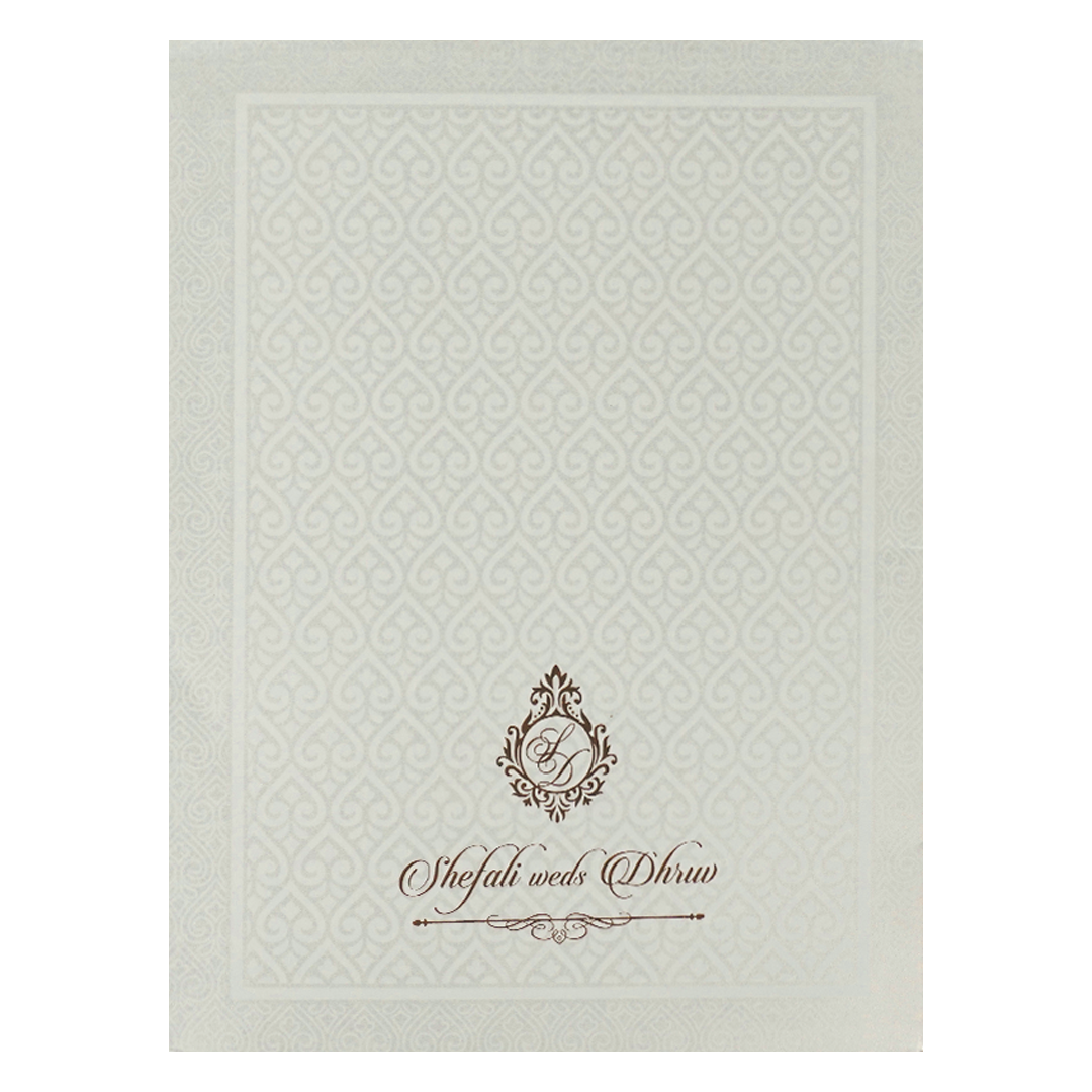 White Embossed Ganesha Classic Wedding card-KRE28450