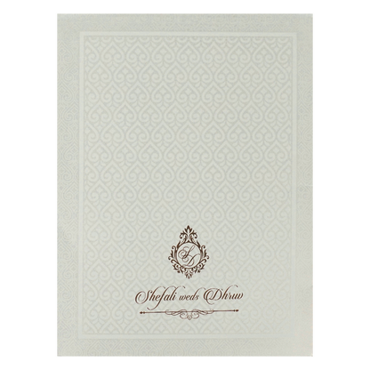 White Embossed Ganesha Classic Wedding card-KRE28450