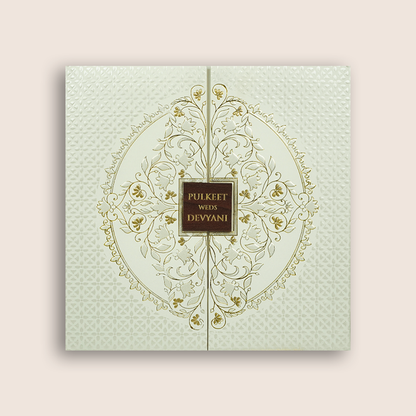 White Floral Padded Door Style Wedding Card - KJTS1855