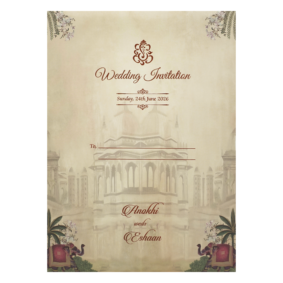 Cream Palace Elephant Wedding Card-KJTS3652