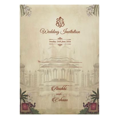 Cream Palace Elephant Wedding Card-KJTS3652