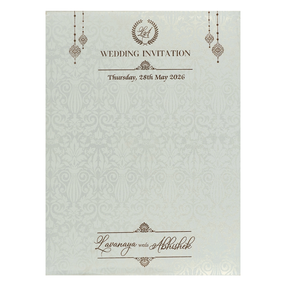 White Padded Embossed Padded Wedding Card-KRE25490