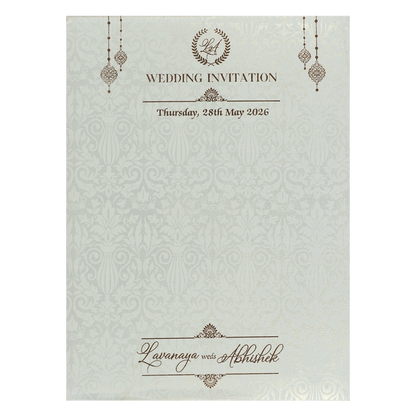 White Padded Embossed Padded Wedding Card-KRE25490