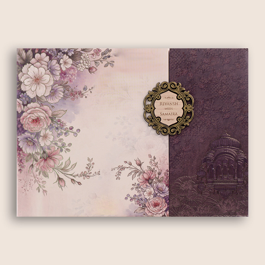 Lavender Floral Padded Door Style Marriage Invitation - KSH27050