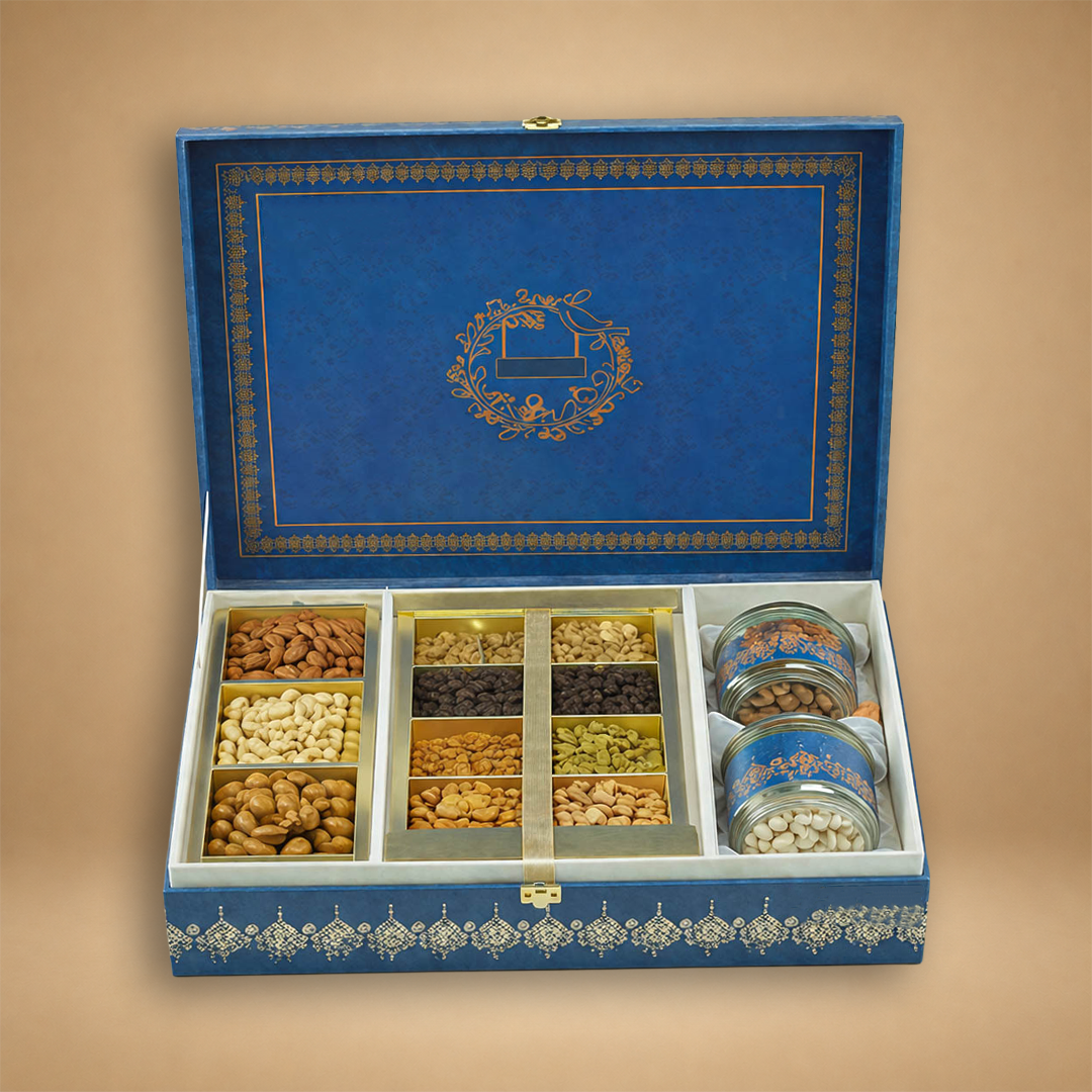 Blue Gold Floral Luxury Invitation Box-KNWD1116