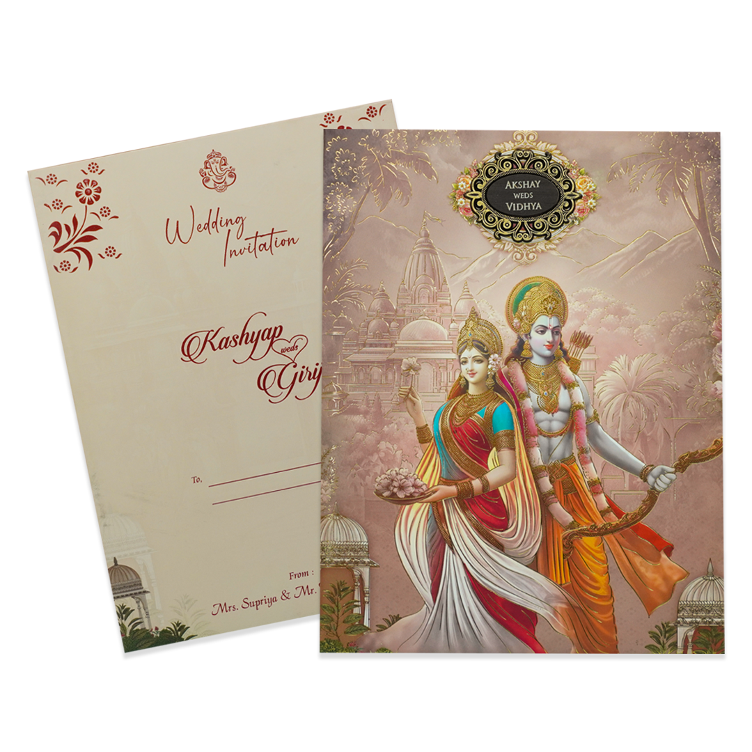 Rama Sita Traditional Padded Wedding Card - KSH72350