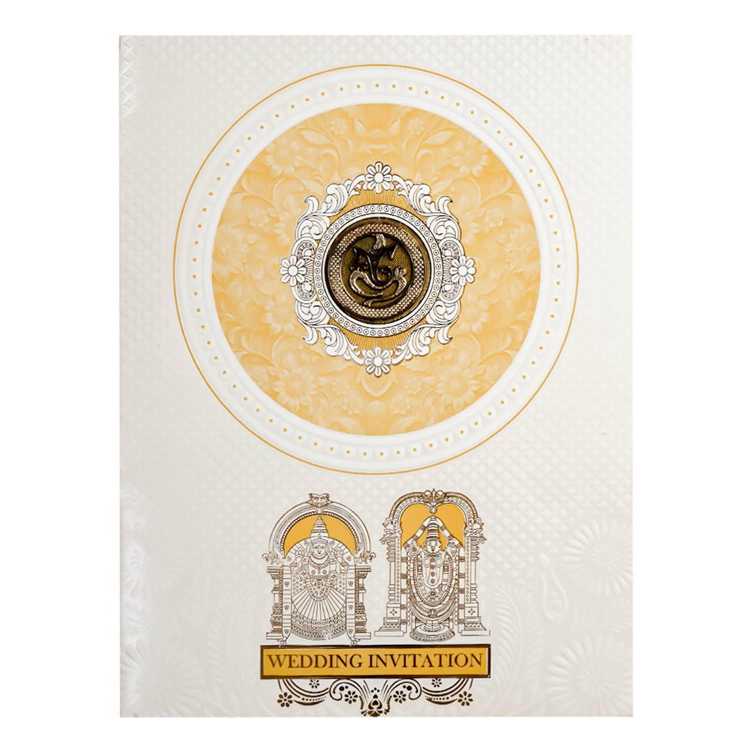 White Ganesha Balaji Wedding Card-KNJS2085Y