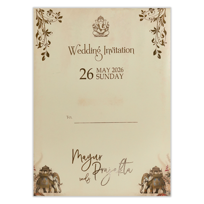 Cream Floral Palace Elephant Wedding Card-KSH73050