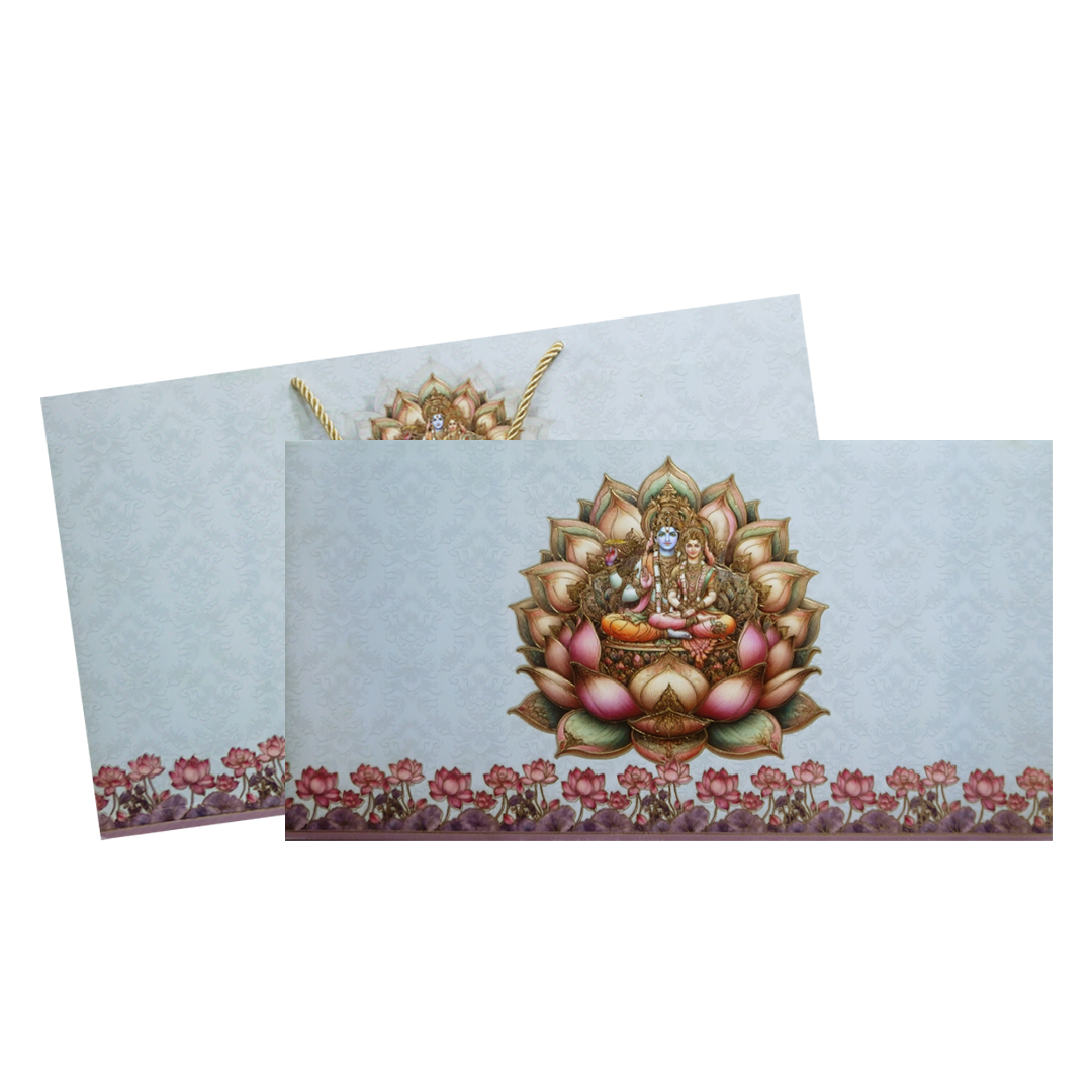 Pastel Vishnu Lakshmi Lotus Wedding Invitation Card-KPR24660