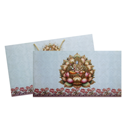 Pastel Vishnu Lakshmi Lotus Wedding Invitation Card-KPR24660