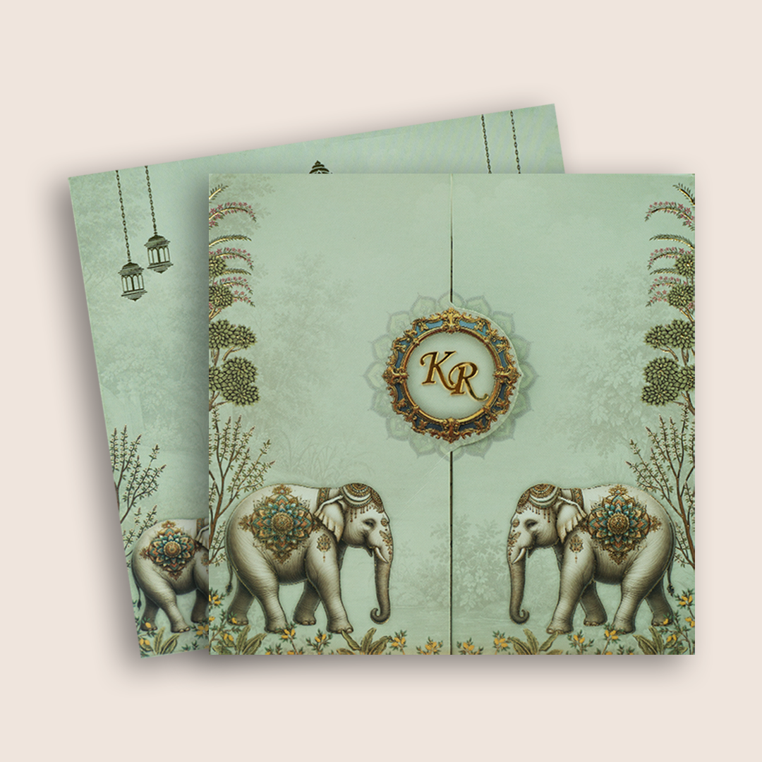 Pastel Green Floral Door Style Wedding Invitation Card - KJTS1913