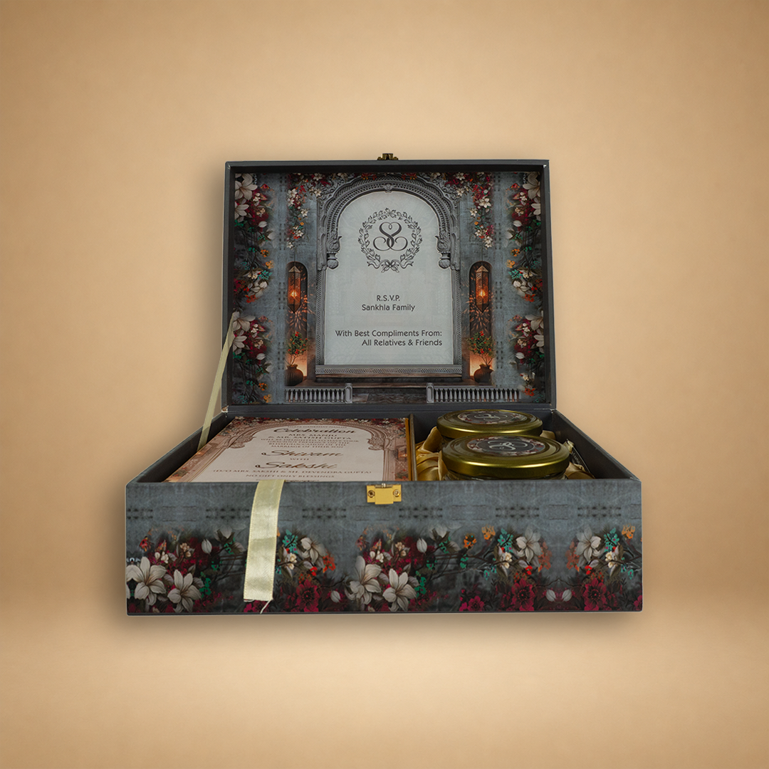 Grey Bride Groom Premium Wedding Invitation Box  - KSBMD080