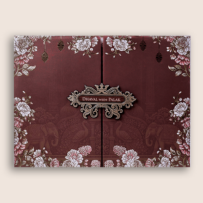 Brown Padded Floral Door Style Invitation Card - KVN07890