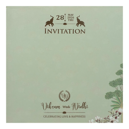 Green Pastel Floral Laser Cut Wedding Card-KRE26750