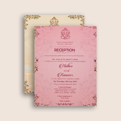 Green Floral Peacock Padded Wedding Card - KVN07710