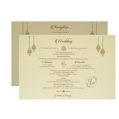 Beige Padded Embossed Floral Wedding Invitation Card-KRB09792