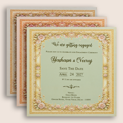 Beige Royal Baraat Laser Cut Padded Wedding Card - KPR026190