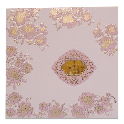 Pink Floral Gold Padded Wedding Card - KSSC2310