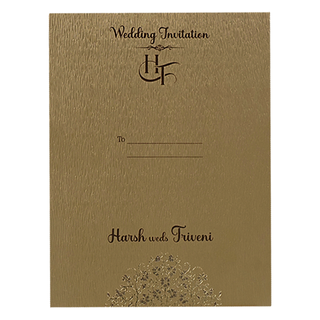 Gold laser-cut embossed floral mandala Wedding Card-KSI64950