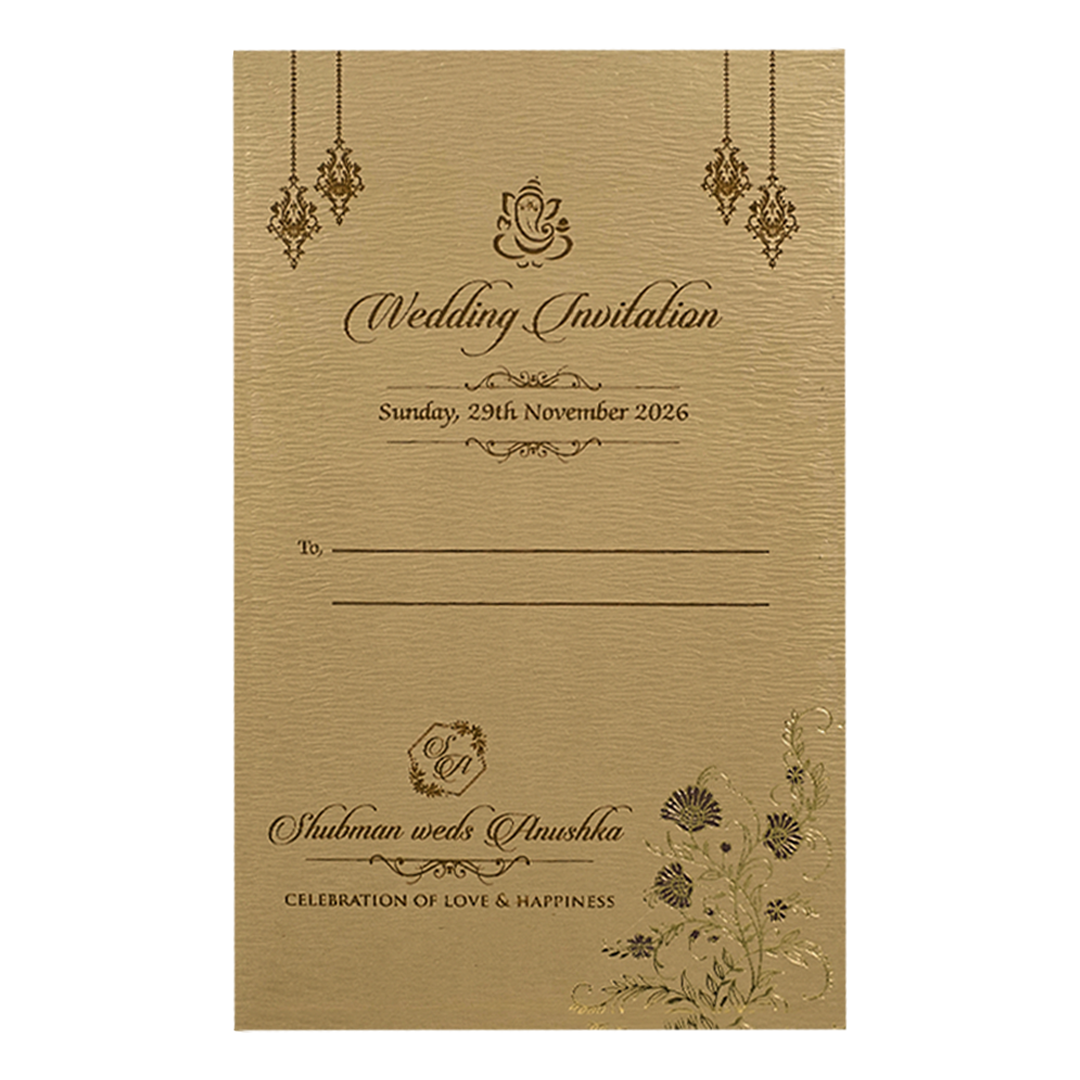 Luxury Golden Floral Padded Wedding Card-KRB09341