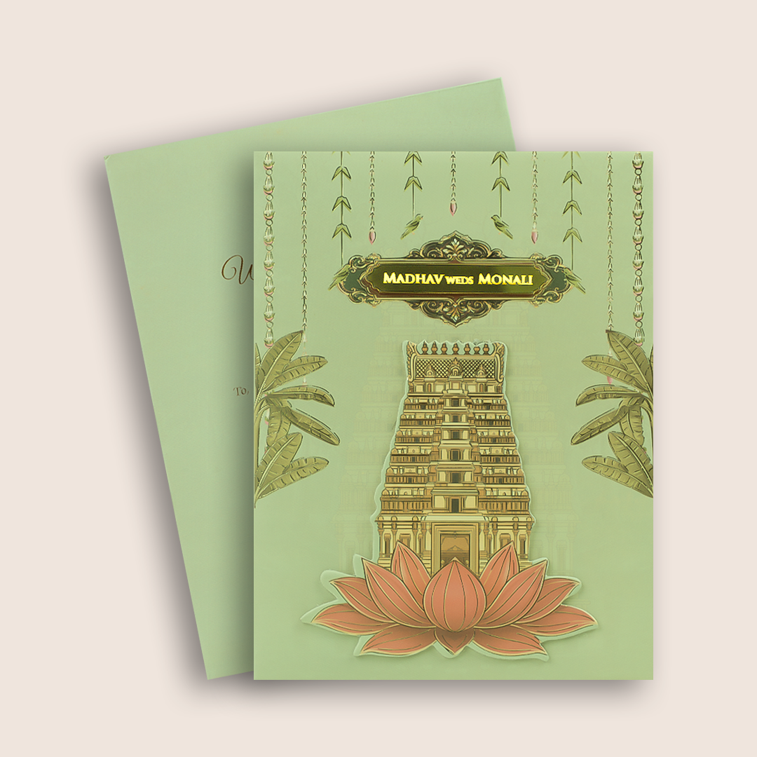 Light Green Floral  Padded  Wedding Card - KJTS3704