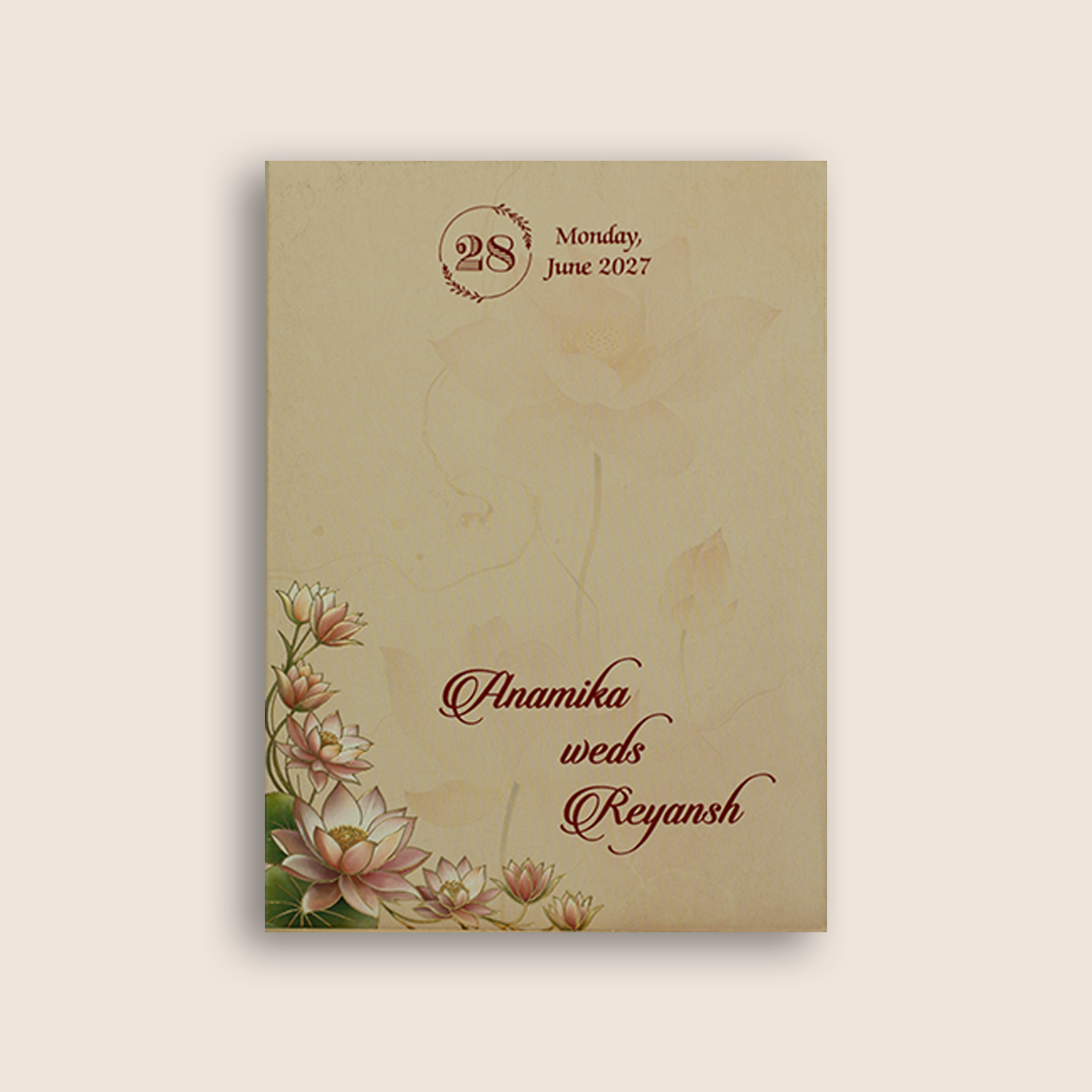 Pink Lotus Floral Wedding Invitation Card - KPR07340