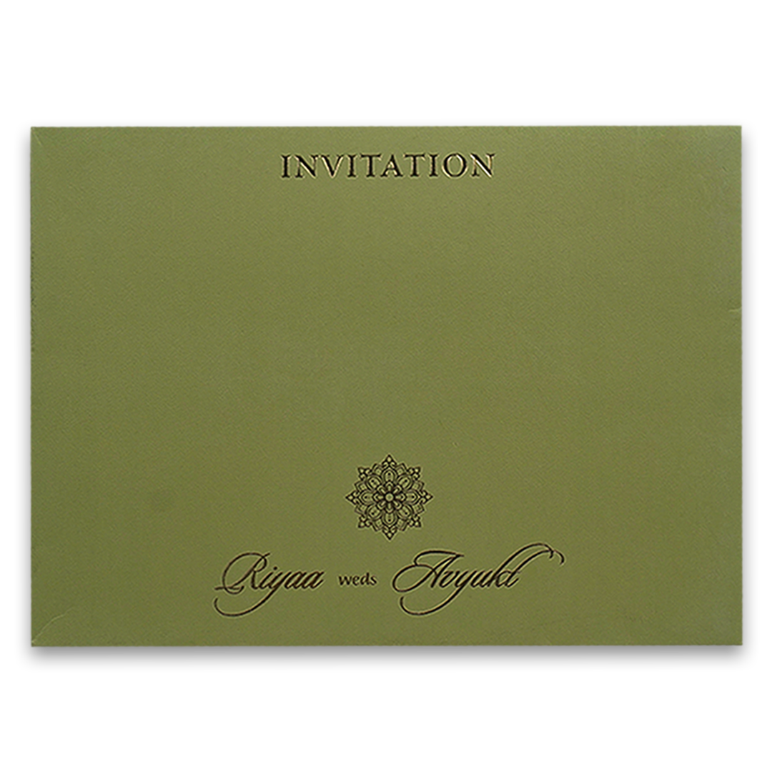 Green Padded Floral Premium Wedding Card - KRC31460