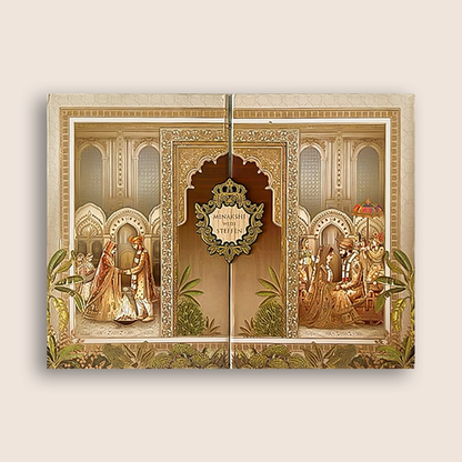 Cream Bride Groom Door Style Wedding Card - KSH72950