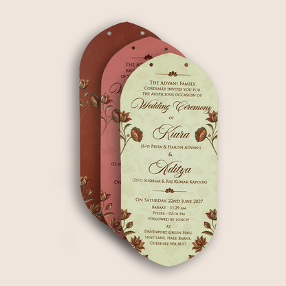 Maroon Floral MDF Laser Cut Wedding Card - KFR17040