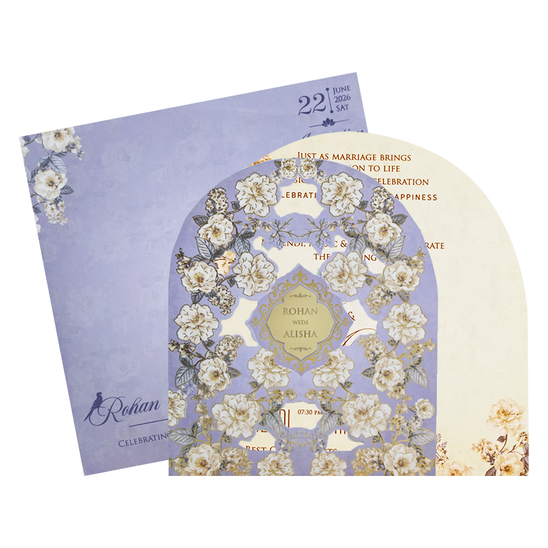 Purple Gold Laser Cut Floral Wedding Card - KFR16210